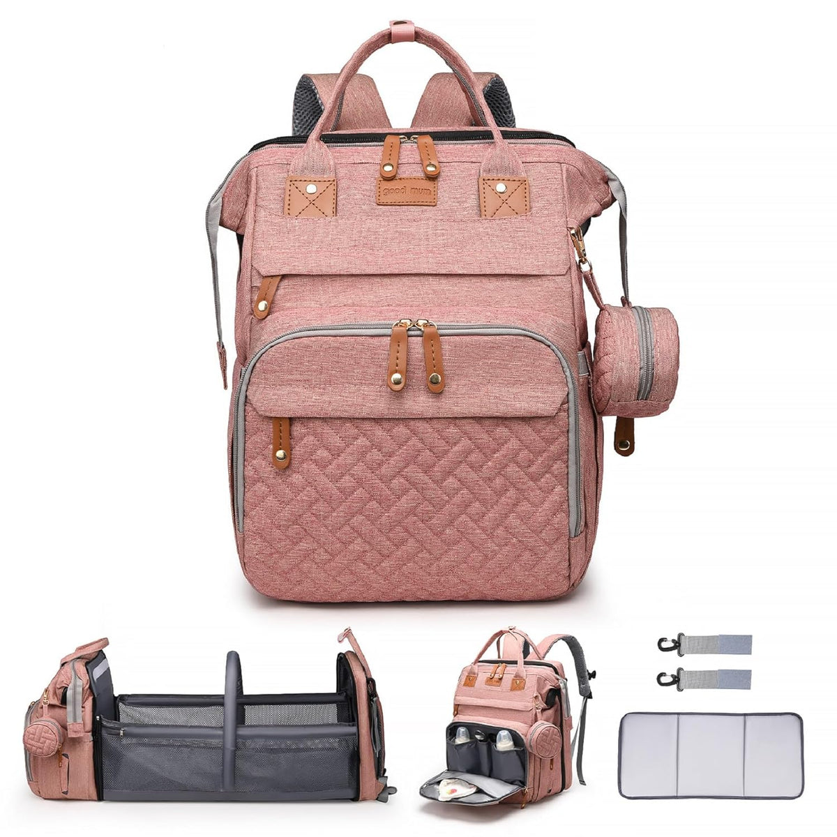 Baby Diaper Bag Backpack with Changing Station,Baby Essentials(Pink)