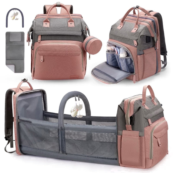 Baby Diaper Backpack with Fold-Out Changing Pad and USB Port