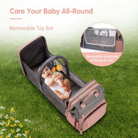 Baby Diaper Bag Backpack with Changing Station, Multifunctional Waterproof Portable Baby Bag for Travel, Pink